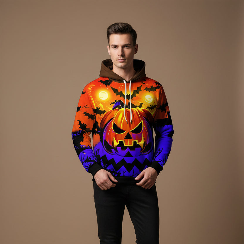 Men's 3D Halloween Hoodie – Loose-Fit Pumpkin Design