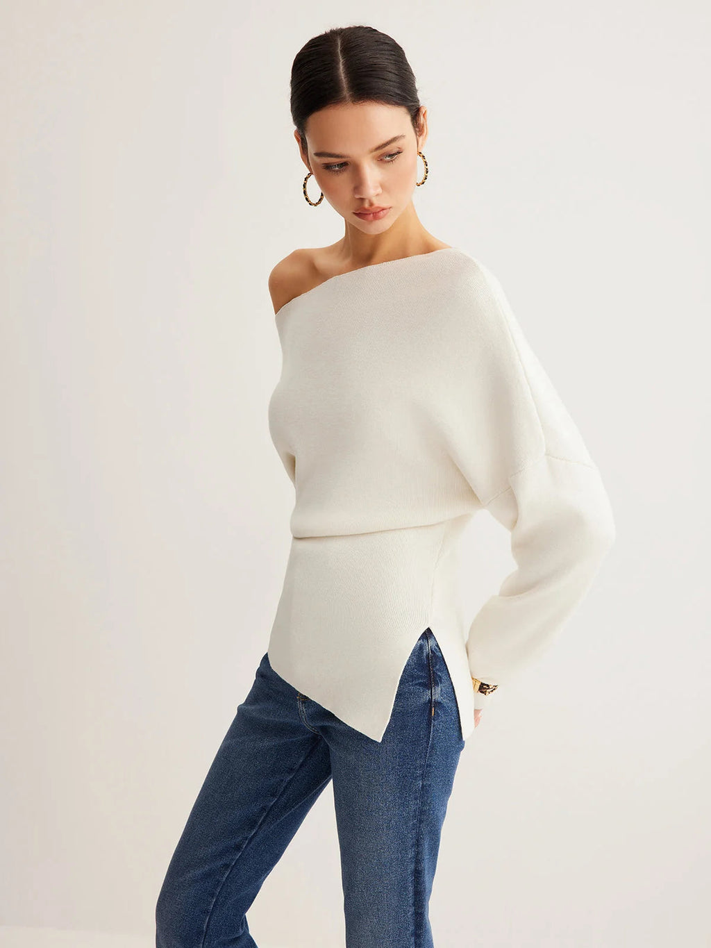 Women's Off-Shoulder Sweater – Relaxed Slim Fit