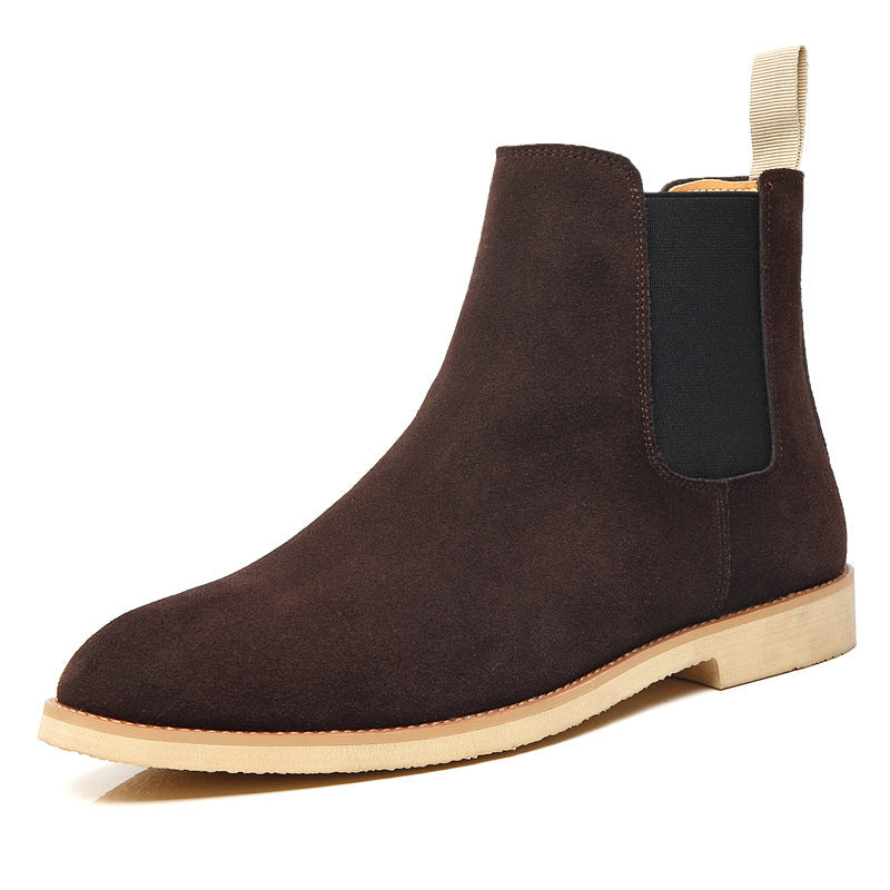Men’s Nubuck Leather Ankle Boots – Pointed Toe, Wedge Heel