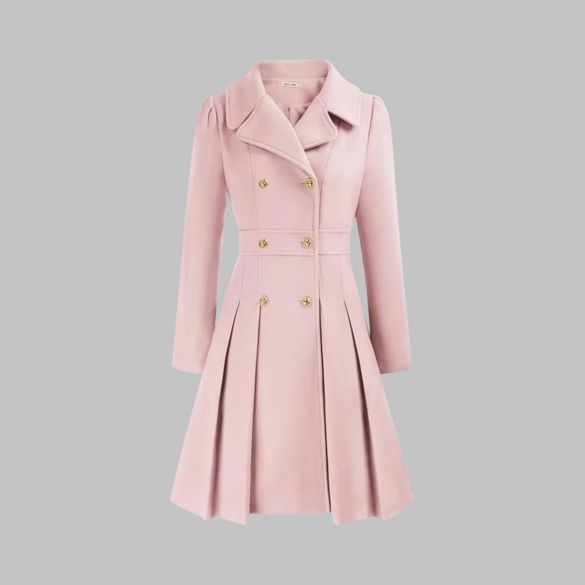 Women's A-Line Double-Breasted Coat - Pleated waist detail