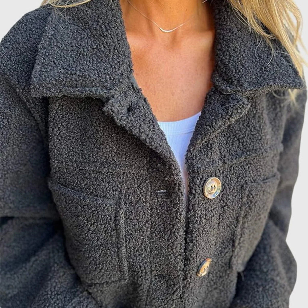 Women's Lambswool-Look Coat – Elegant One-Button Fit