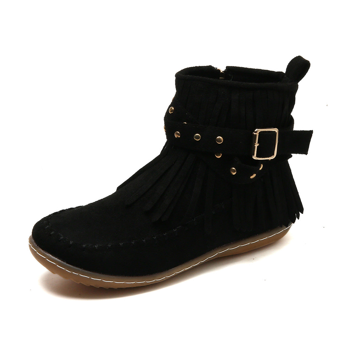 Women's Suede Ankle Boots – Casual Fringes & Flat Heel