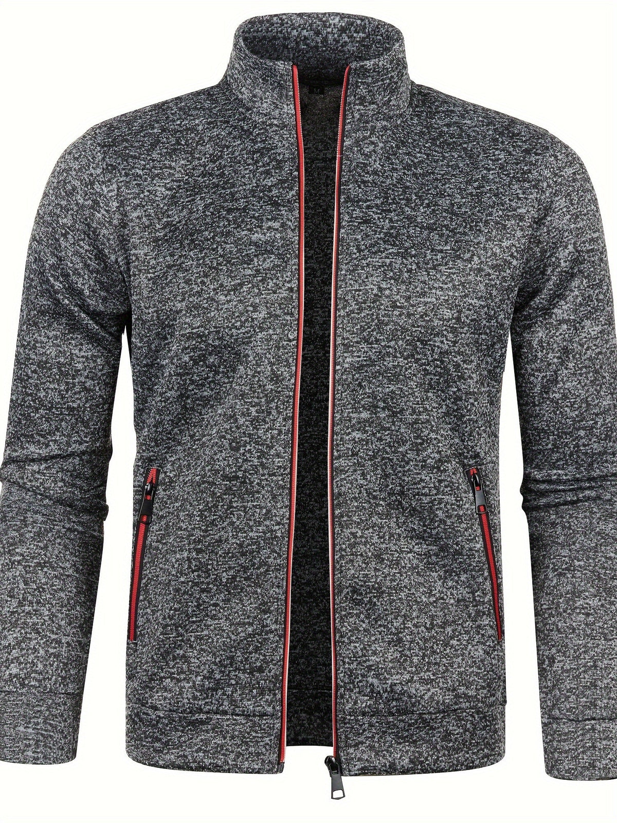 Men's Textured Knit Jacket – Stand Collar Full Zip