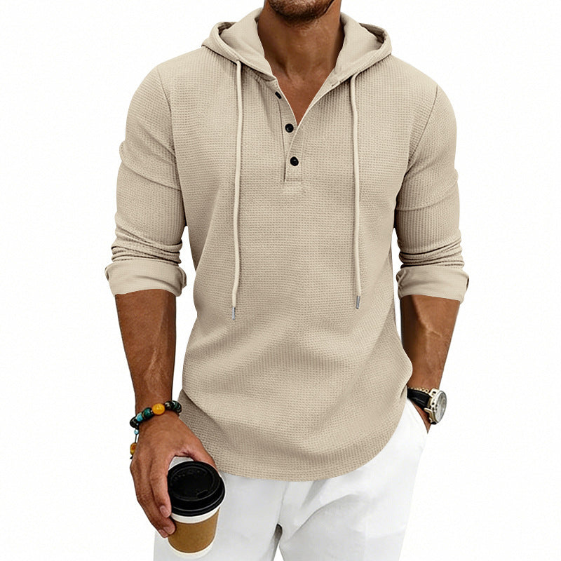 Men's Relaxed-Fit Henley Sweatshirt – Long-Sleeved Retro Style