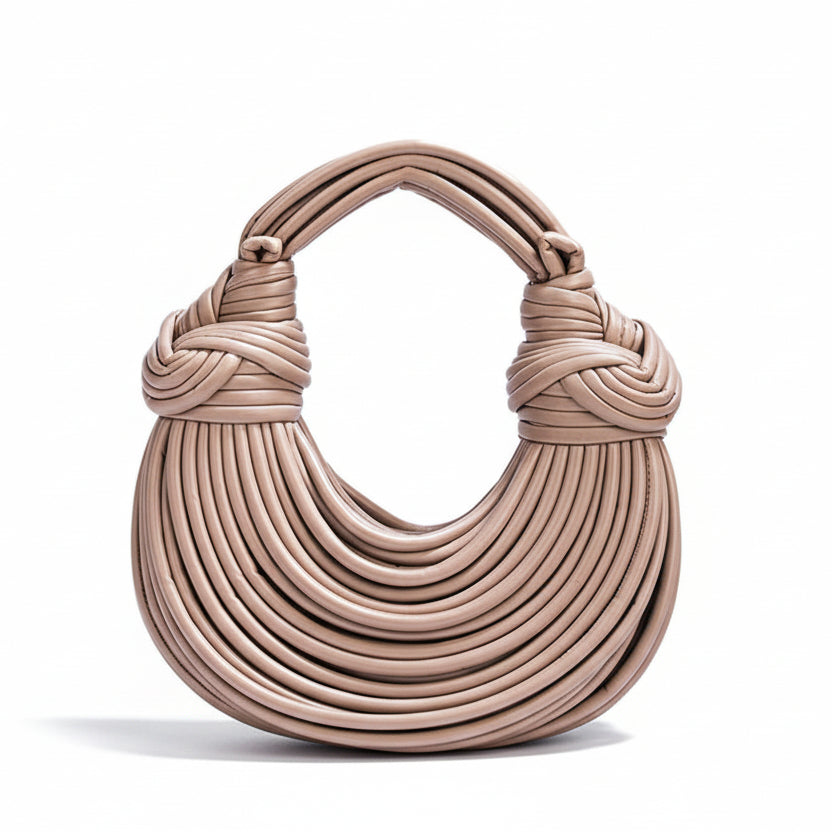 Women's Cowhide Leather Handbag – Knotted Crescent-Shaped Handle