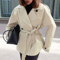 Women's Trench Coat with Lapel Collar and Belt – Relaxed Fit