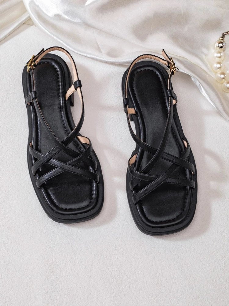 Retro Open-Toe Women's Sandals – Elegant Crossed Straps