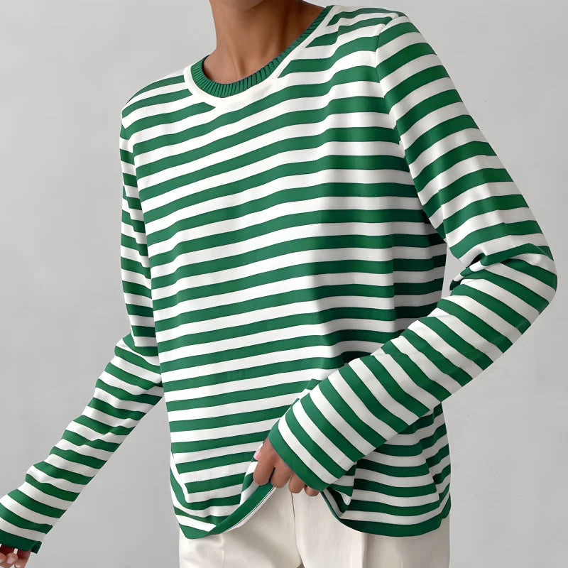 Women's Striped Knit Sweater – Relaxed Fit, Long Sleeves