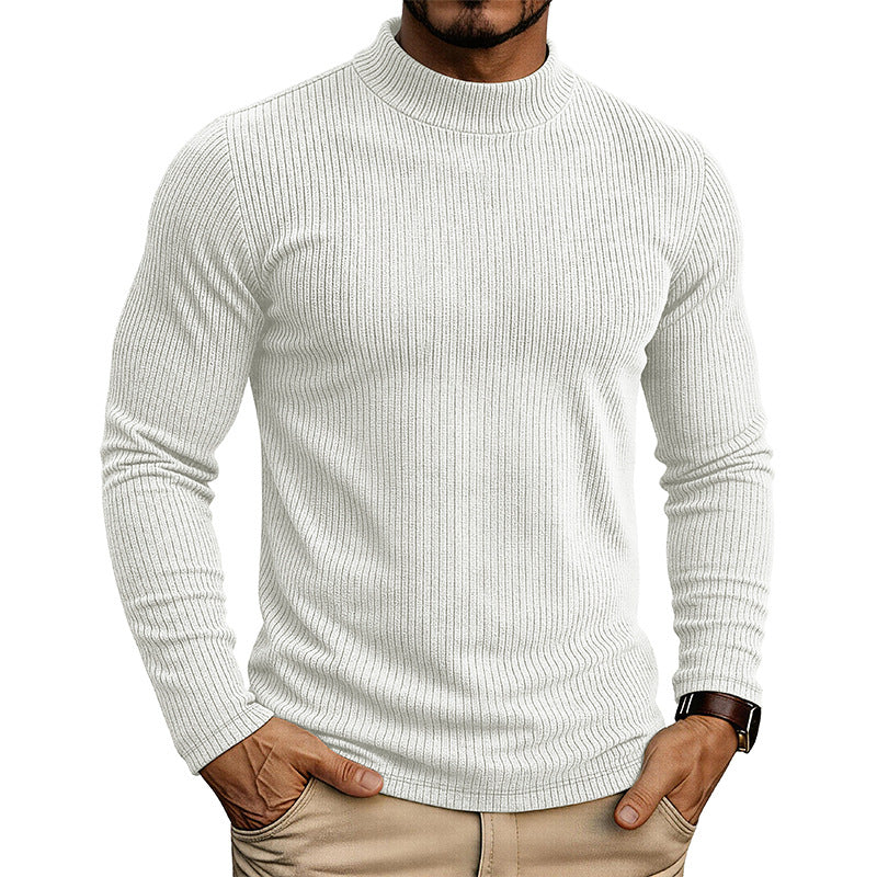 Men's Mandarin Collar Sweater – Fine-Ribbed Knitwear Slim Fit