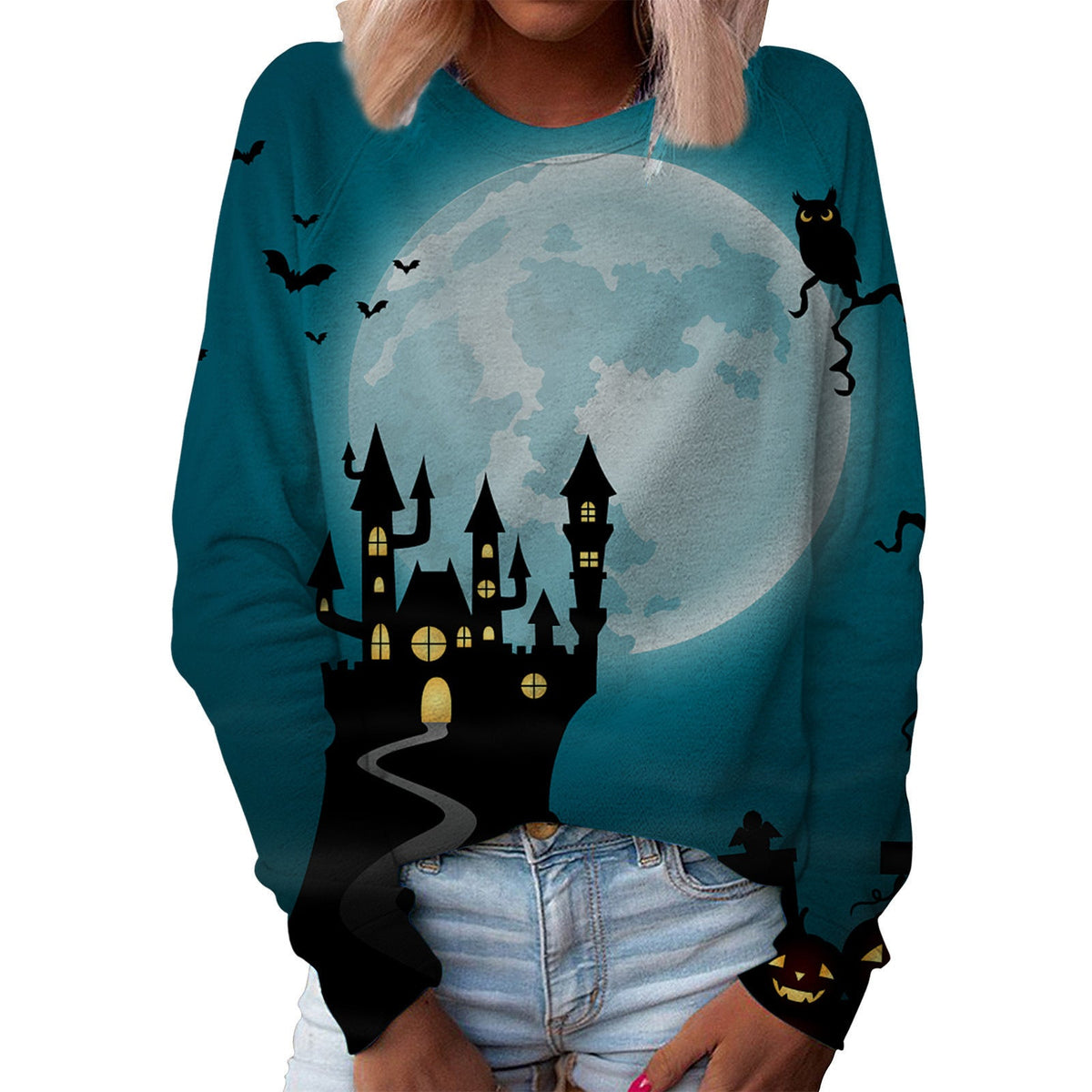 Women's Printed Top with Round Neck - Seasonal Pattern