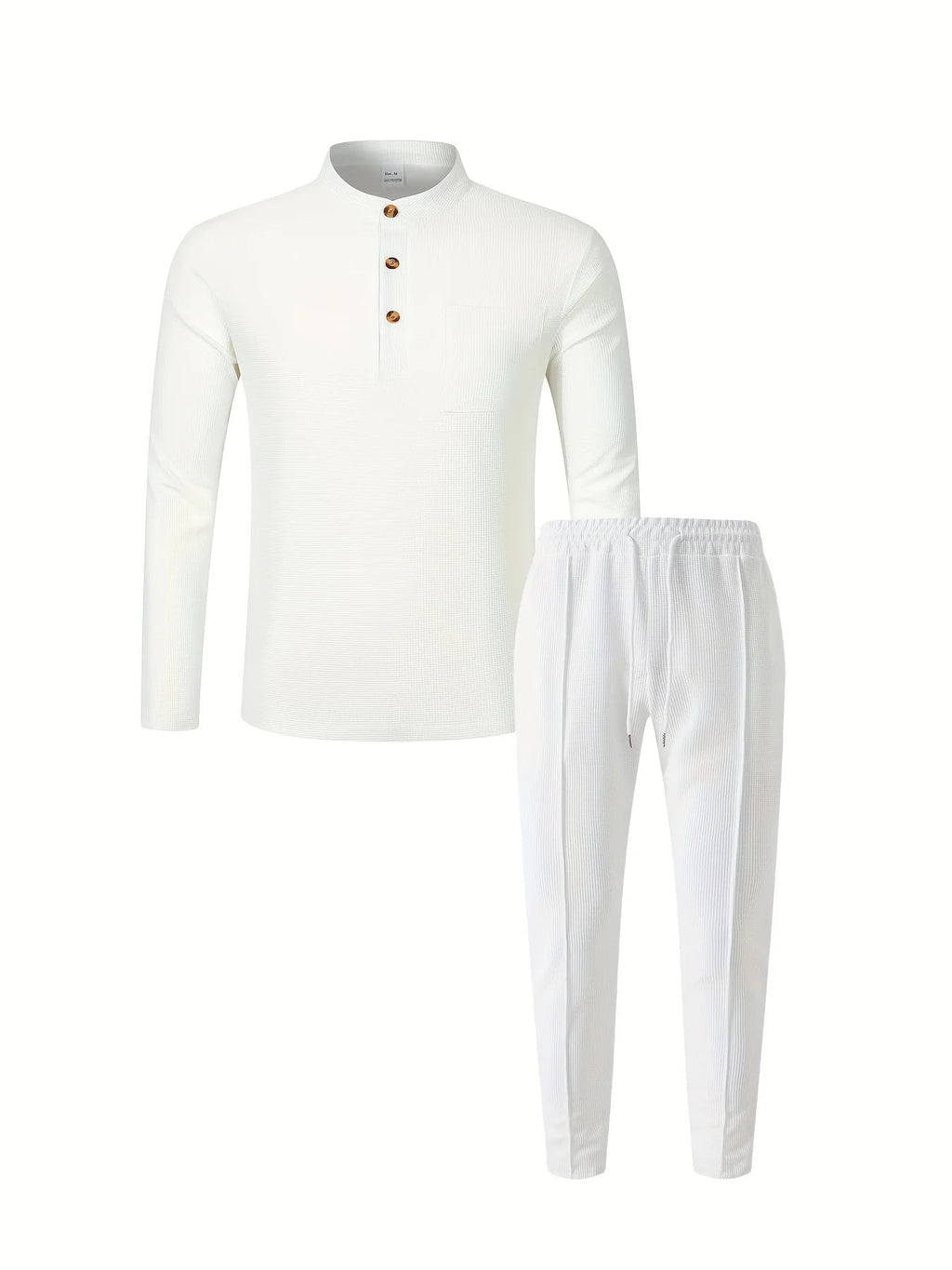 Men's Two-Piece Waffle Set – Henley Top & Casual Trousers