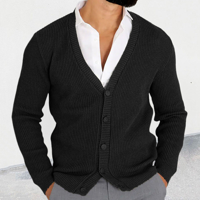 Men's Knit Cardigan – Fitted Buttoned V-Neck