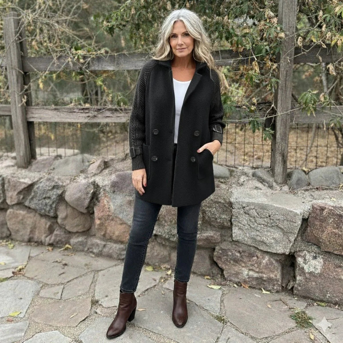 Women's Mid-Length Knitwear Coat – Textured Flared Sleeves