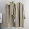 Women's 3-Piece Knitwear Set – Sleeveless Vest, Long Cardigan and Wide-Leg Trousers