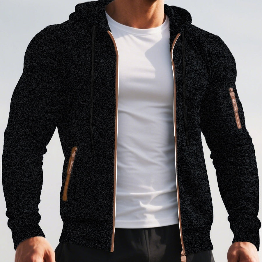 Men's Zip-Up Hooded Sweater - Straight Fit, Knit Finish