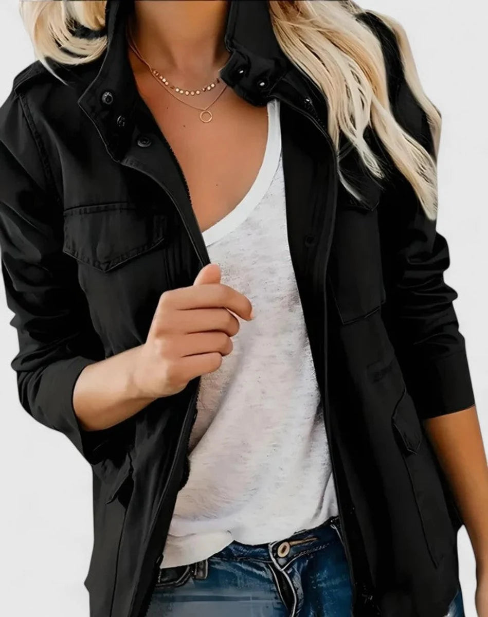 Women's Cropped Cotton Jacket - Fitted design with notched lapel
