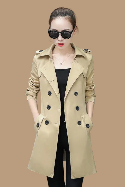 Women's Slim-Fit Trench Coat – Double-Breasted, Mid-Length