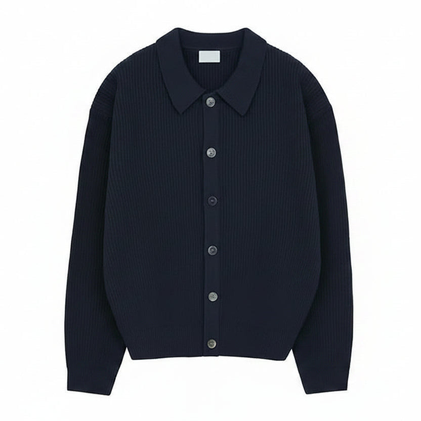 Men's Ribbed Knit Cardigan - Buttoned Relaxed Fit
