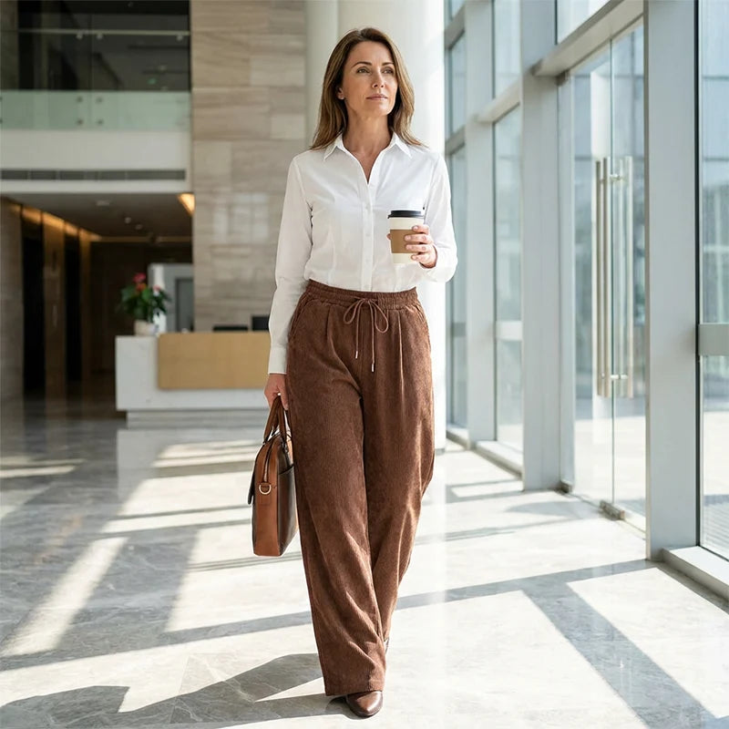 Women's Wide Corduroy Trousers – Loose and Casual Cut