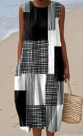 Women's Sleeveless Midi Dress – Casual Fit Elegant Print