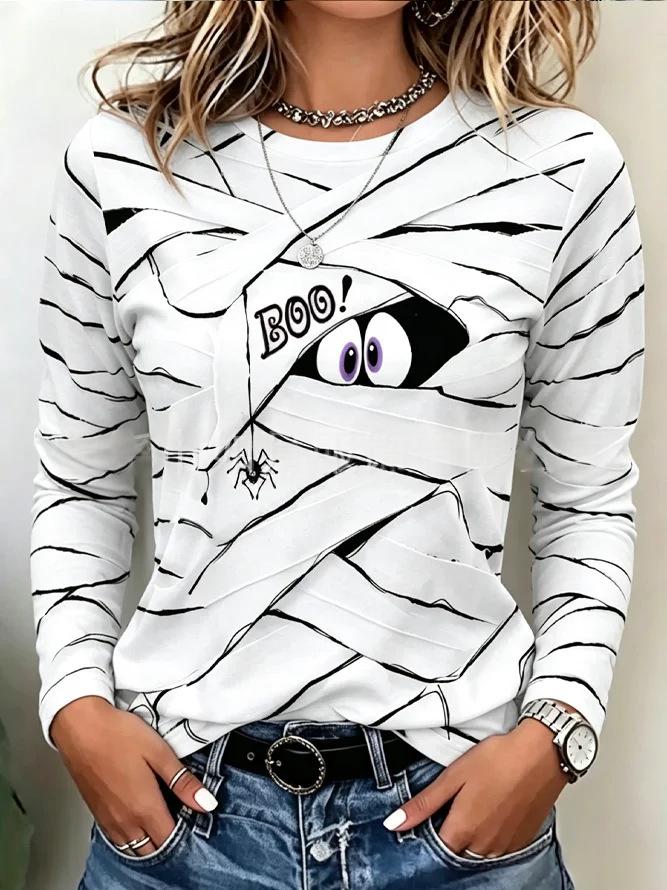 Women's Printed Top with Round Neck and Long Sleeves – Relaxed Fit