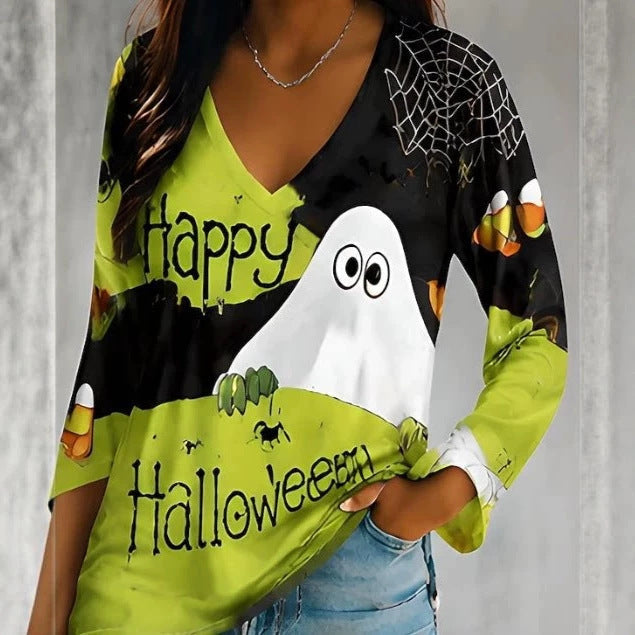 Women's Round-Neck Hoodie – Artistic Halloween Print