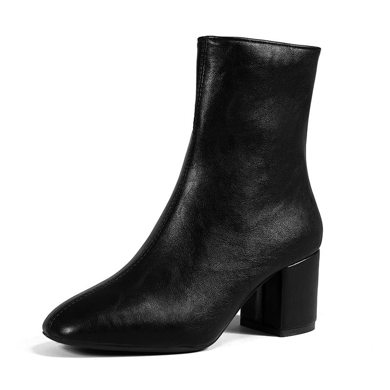 Women's Heeled Boots – Low Shaft with Wide Heel and Square Toe