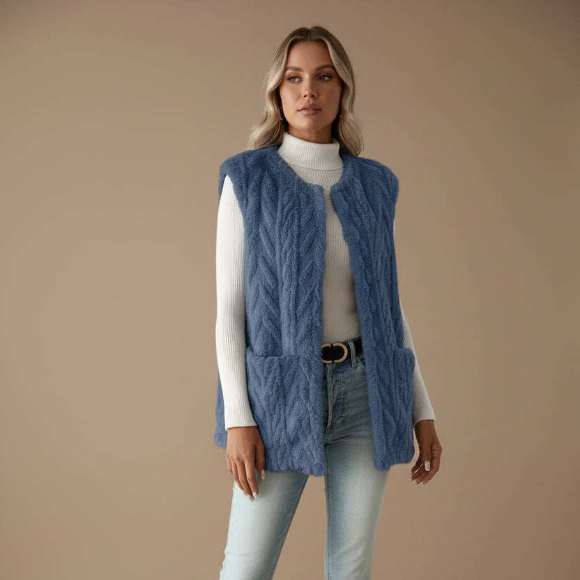 Women's Soft Fleece Vest – Double-Sided Diamond Pattern