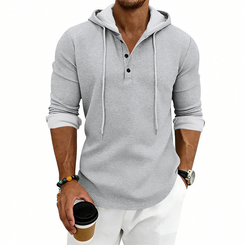 Men's Relaxed-Fit Henley Sweatshirt – Long-Sleeved Retro Style