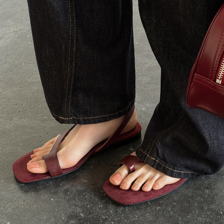 Women’s Flat Square-Toe Sandals – Minimalist Retro Silhouette