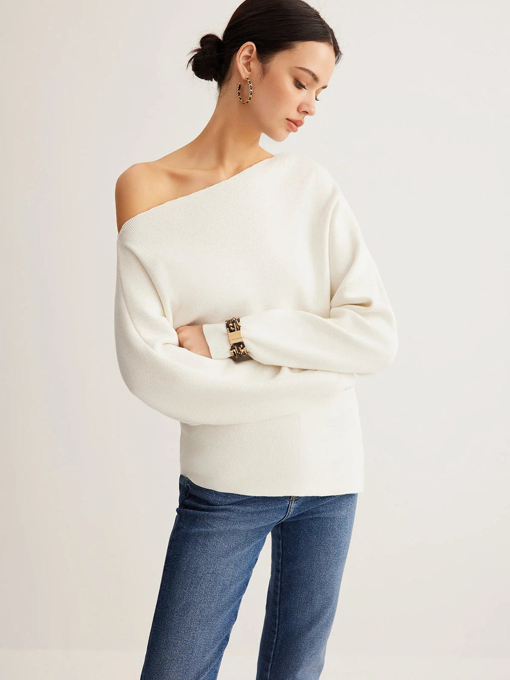 Women's Off-Shoulder Sweater – Relaxed Slim Fit