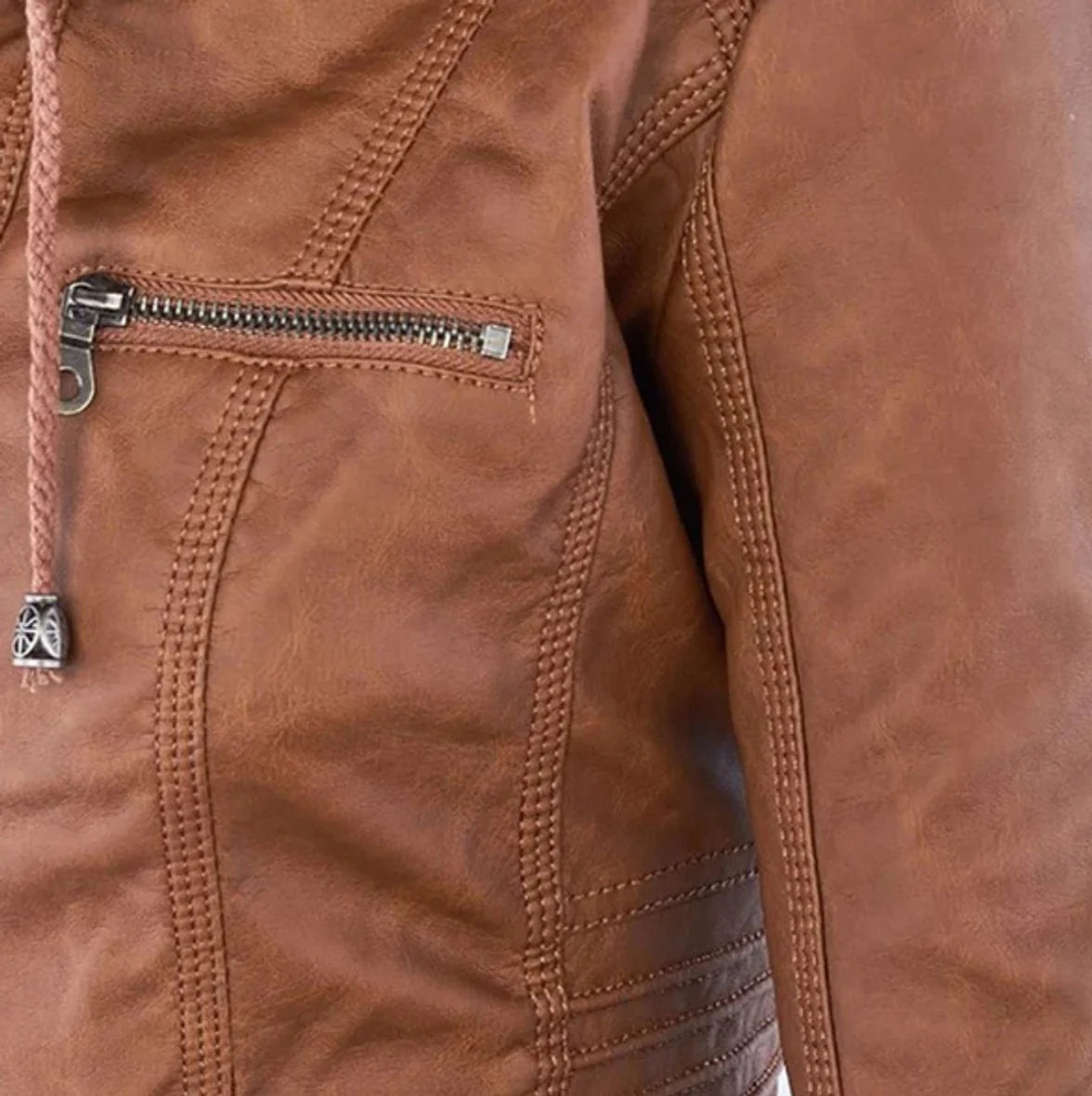 Women's Vegan Motorcycle Jacket - Fitted design with removable hood