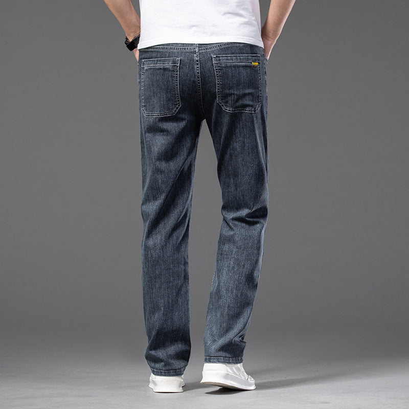 Men's Straight-Leg Denim Jeans – Partial Elastic Waist and Stretch