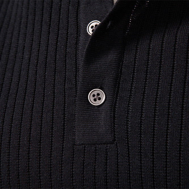 Men's Ribbed Henley-Neck Sweater – Relaxed Fitted Cut