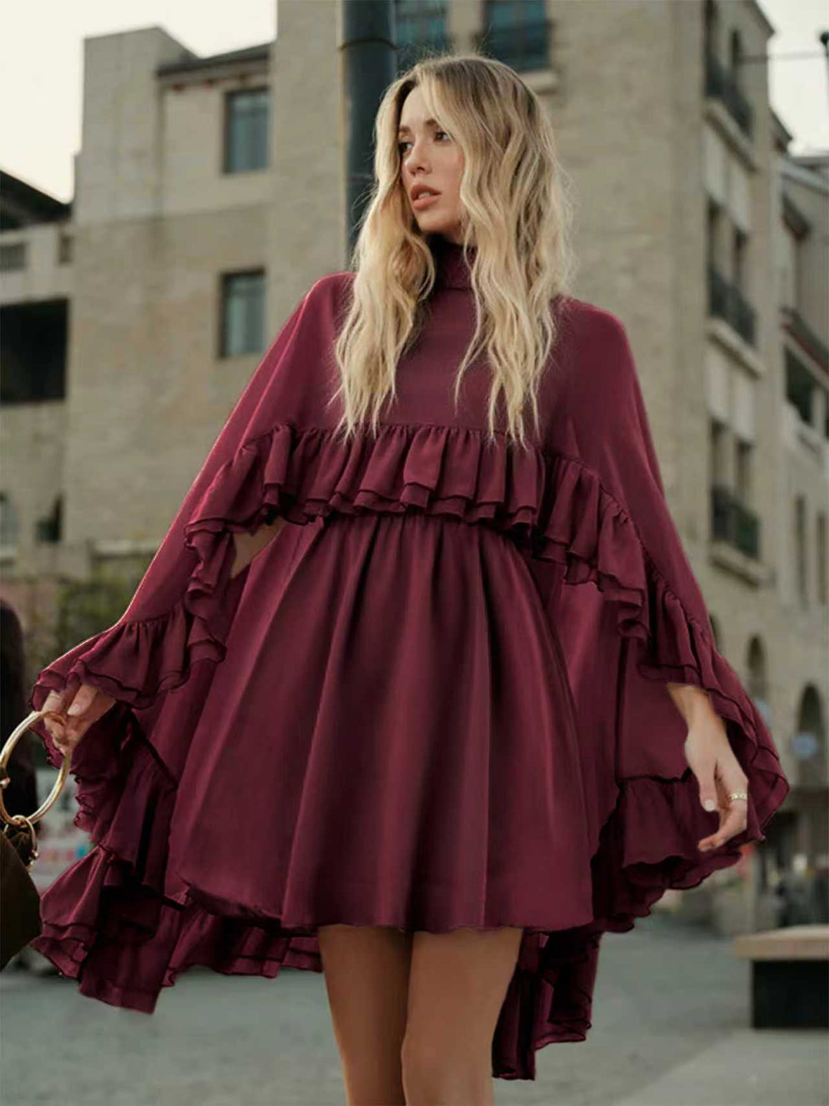Women's Chiffon-Style Midi Dress – Elegant Ruffles