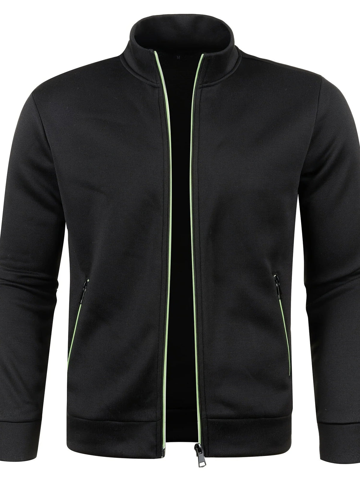 Men's Textured Knit Jacket – Stand Collar Full Zip