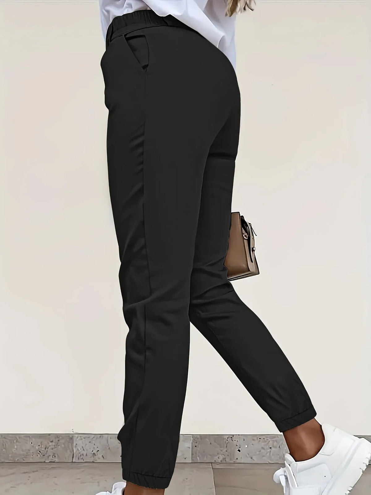 Women's High-Waisted Slim Trousers - Corduroy Cropped Fit