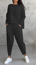 Women's Two-Piece Set - Long-Sleeved Top & Tapered Trousers