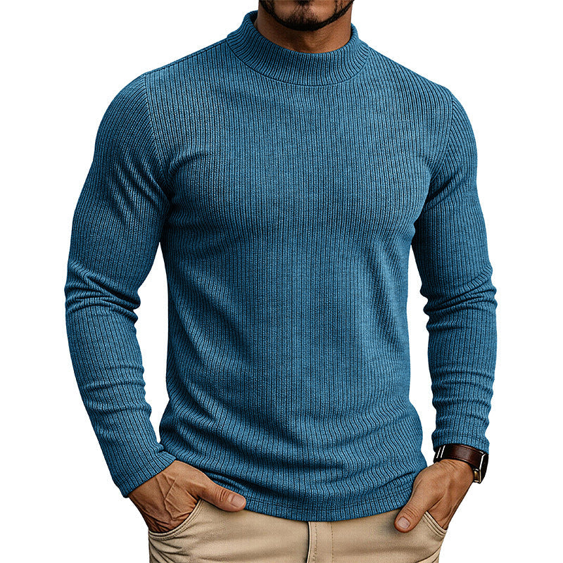 Men's Mandarin Collar Sweater – Fine-Ribbed Knitwear Slim Fit