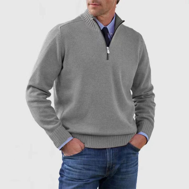Men's Zip-Up Mock-Neck Sweater – Classic Fit in Soft Knit