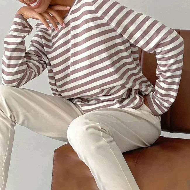 Women's Striped Knit Sweater – Relaxed Fit, Long Sleeves