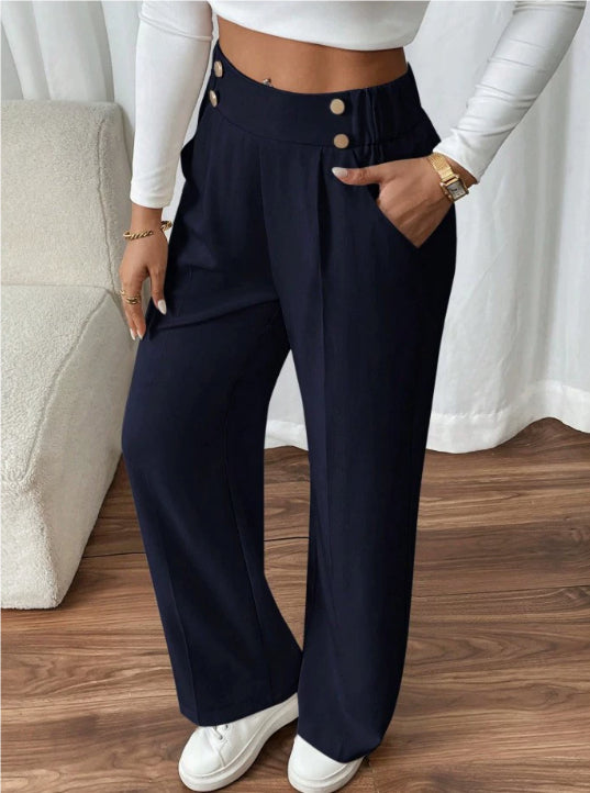 Women's High-Waisted Straight-Leg Trousers - Practical Pockets