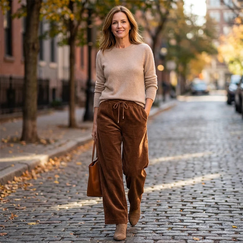 Women's Wide Corduroy Trousers – Loose and Casual Cut