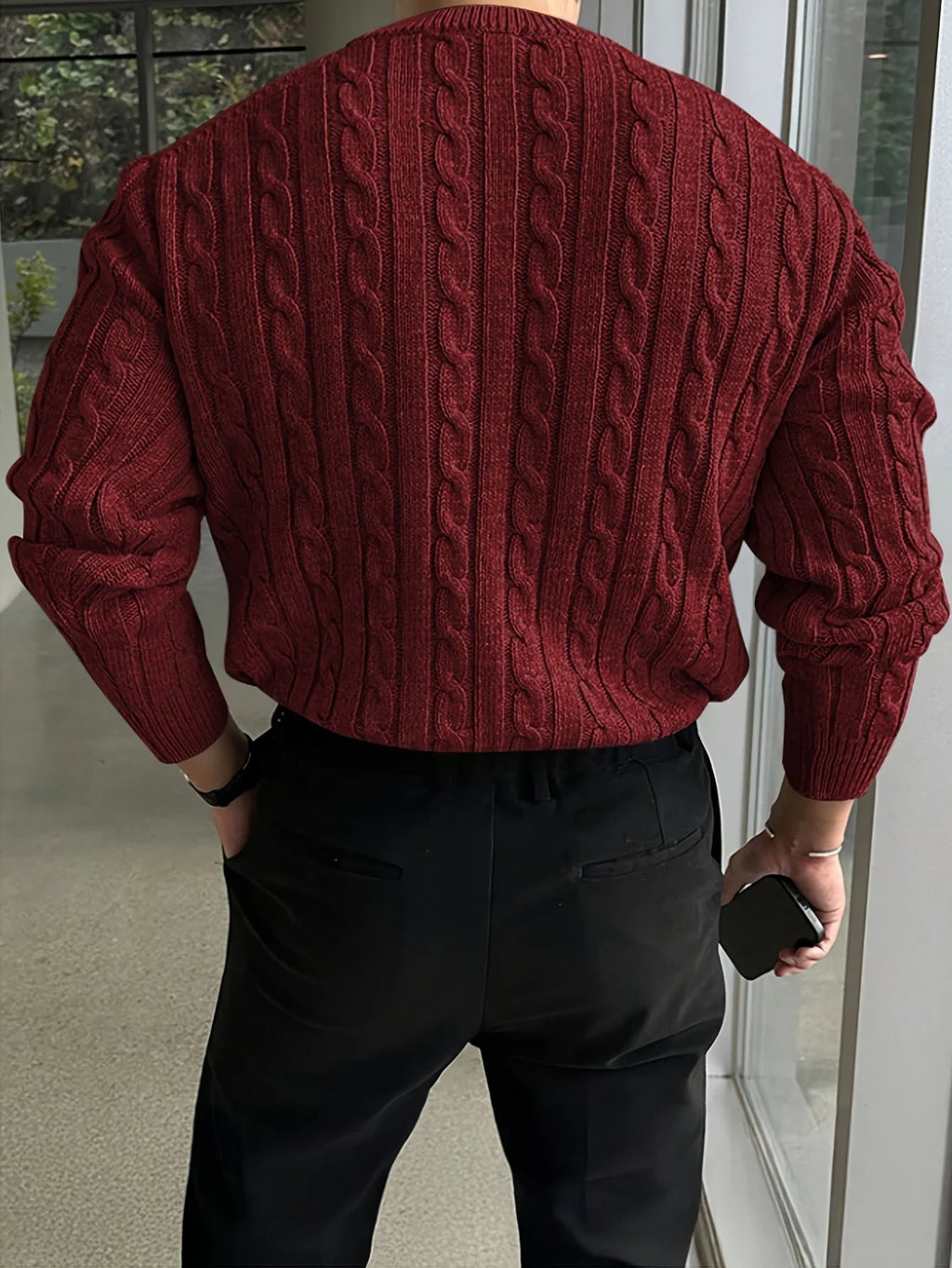 Men's Turtleneck Sweater – Thick Knit with Textured Pattern