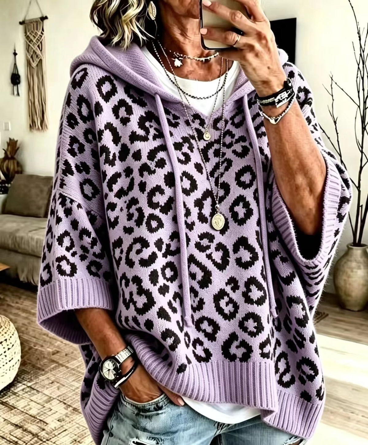Women's Leopard Hooded Sweatshirt – Casual Knitwear