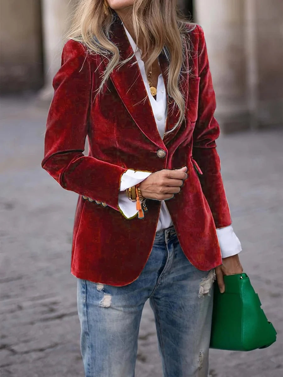 Women's Velvet-Effect Blazer - Elegant slim fit
