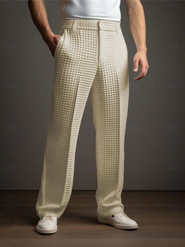 Men's Straight-Leg Trousers - Structured Waffle Texture