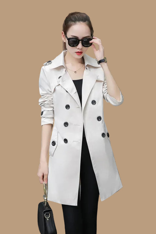 Women's Slim-Fit Trench Coat – Double-Breasted, Mid-Length