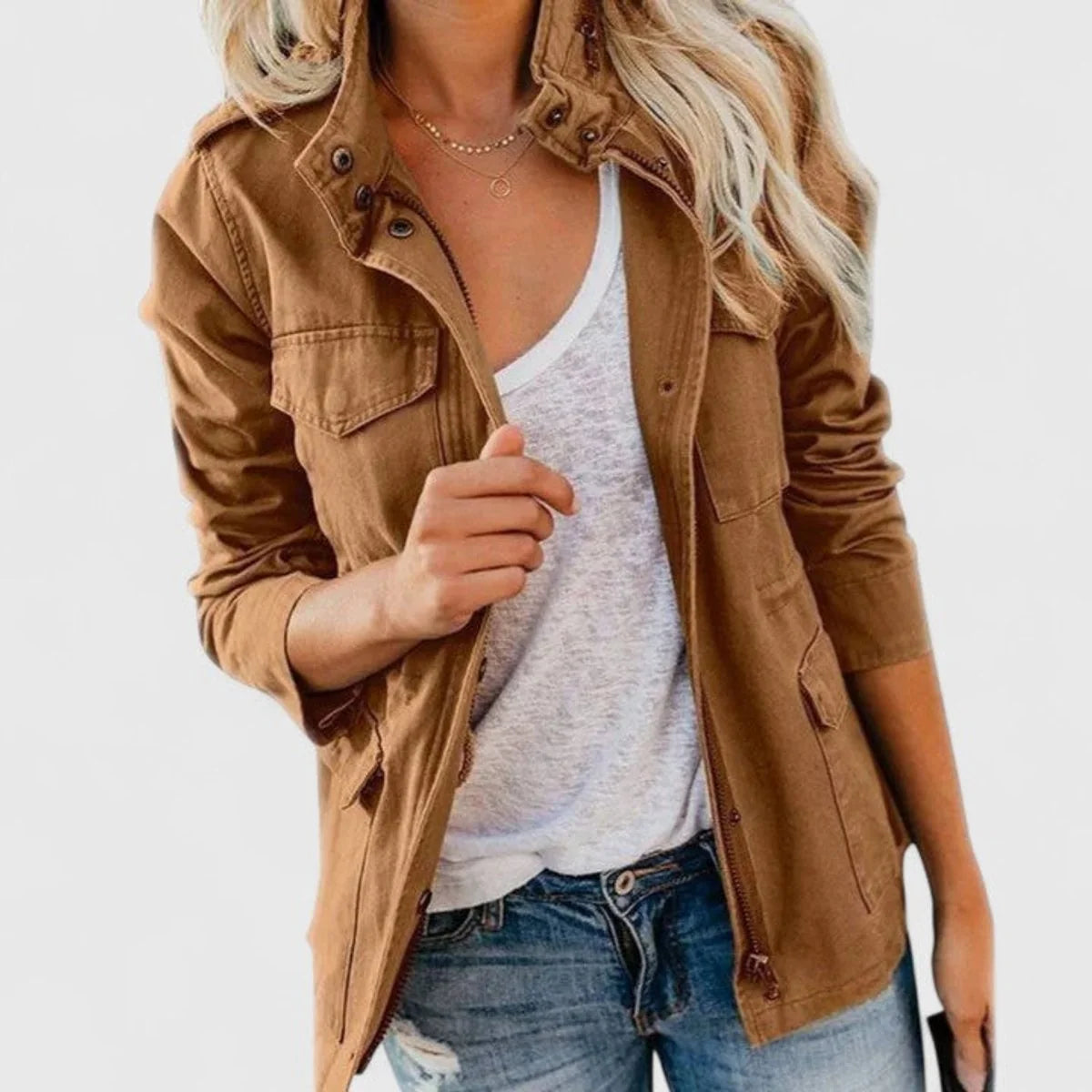Women's Cropped Cotton Jacket - Fitted design with notched lapel