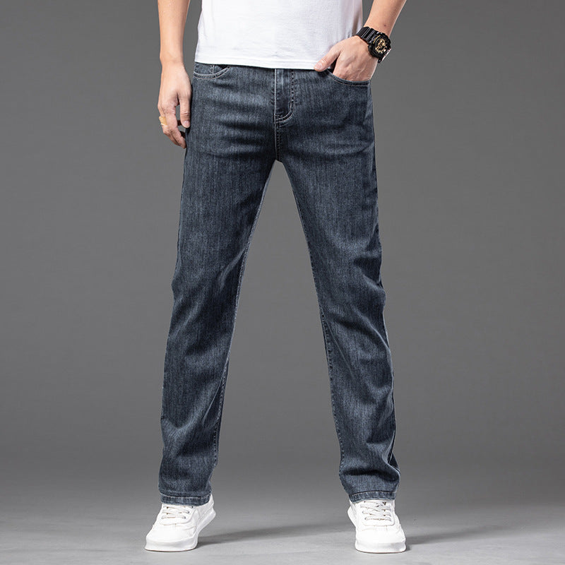 Men's Straight-Leg Denim Jeans – Partial Elastic Waist and Stretch